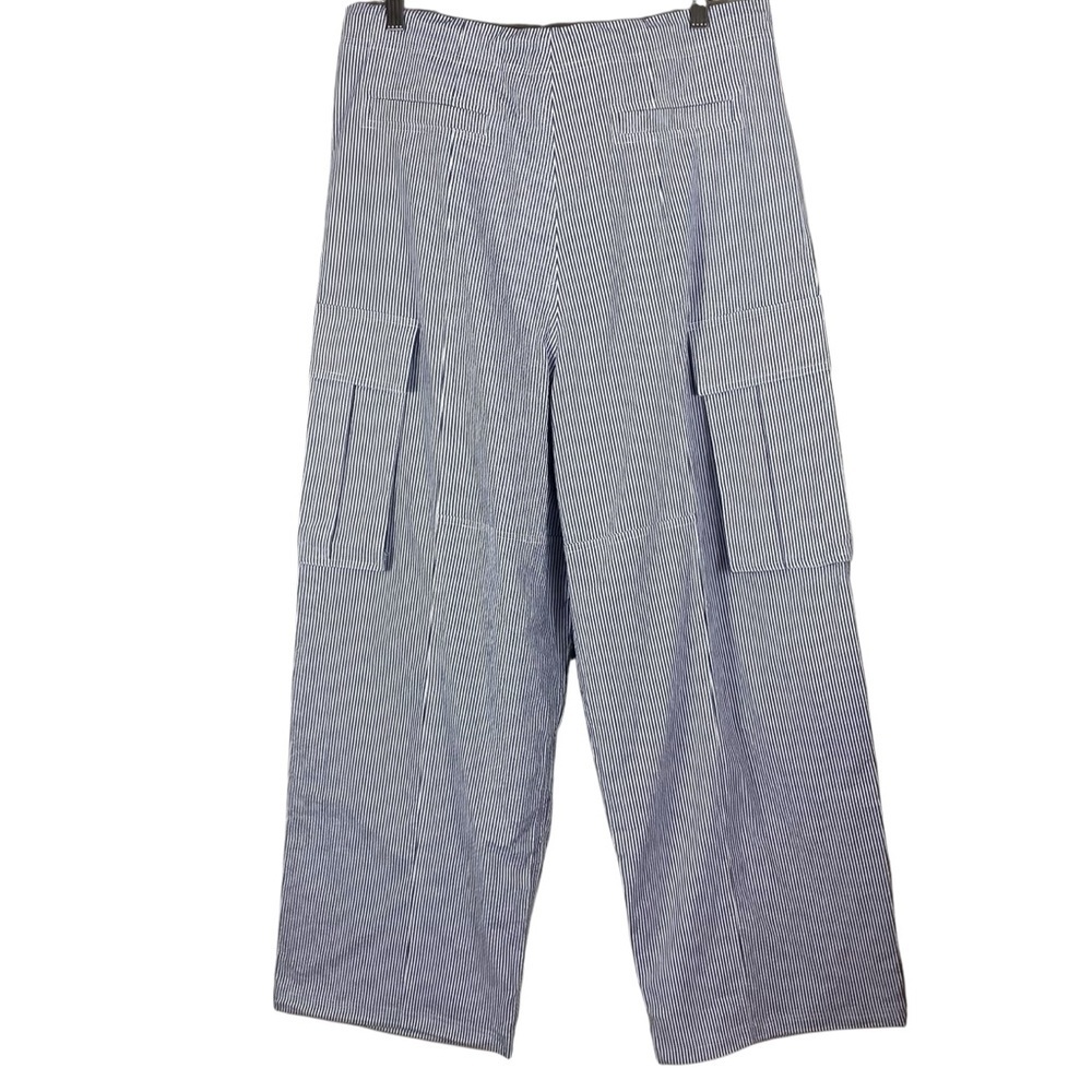 Nylora Womens Baggy Taper Cargo Crop Pants One Size Fits Most Striped Navy White - Picture 3 of 12